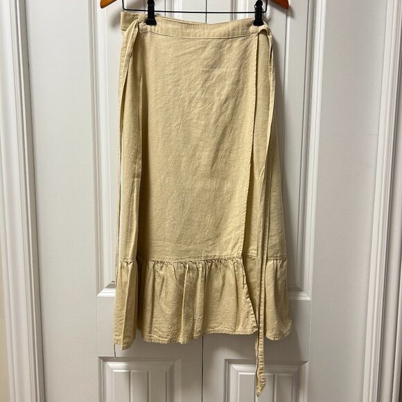 Forever 21 Linen Midi Skirt Ruffle Khaki - Picture 1 of 8